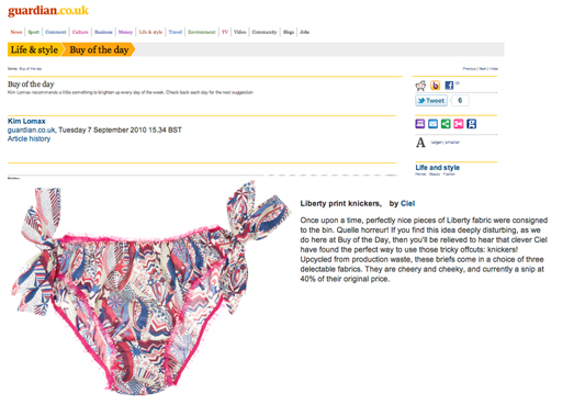 Ciel As Seen in The Guardian News Liberty Print Knickers