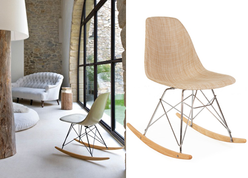 Eames Style Rocking Chair Coconut Bark Weave